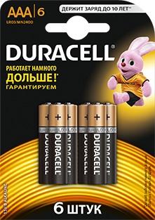 Батарейки AAA Duracell Basic LR03-6BL (6 шт, MN2400) [ LR03-6BL MN2400 ]