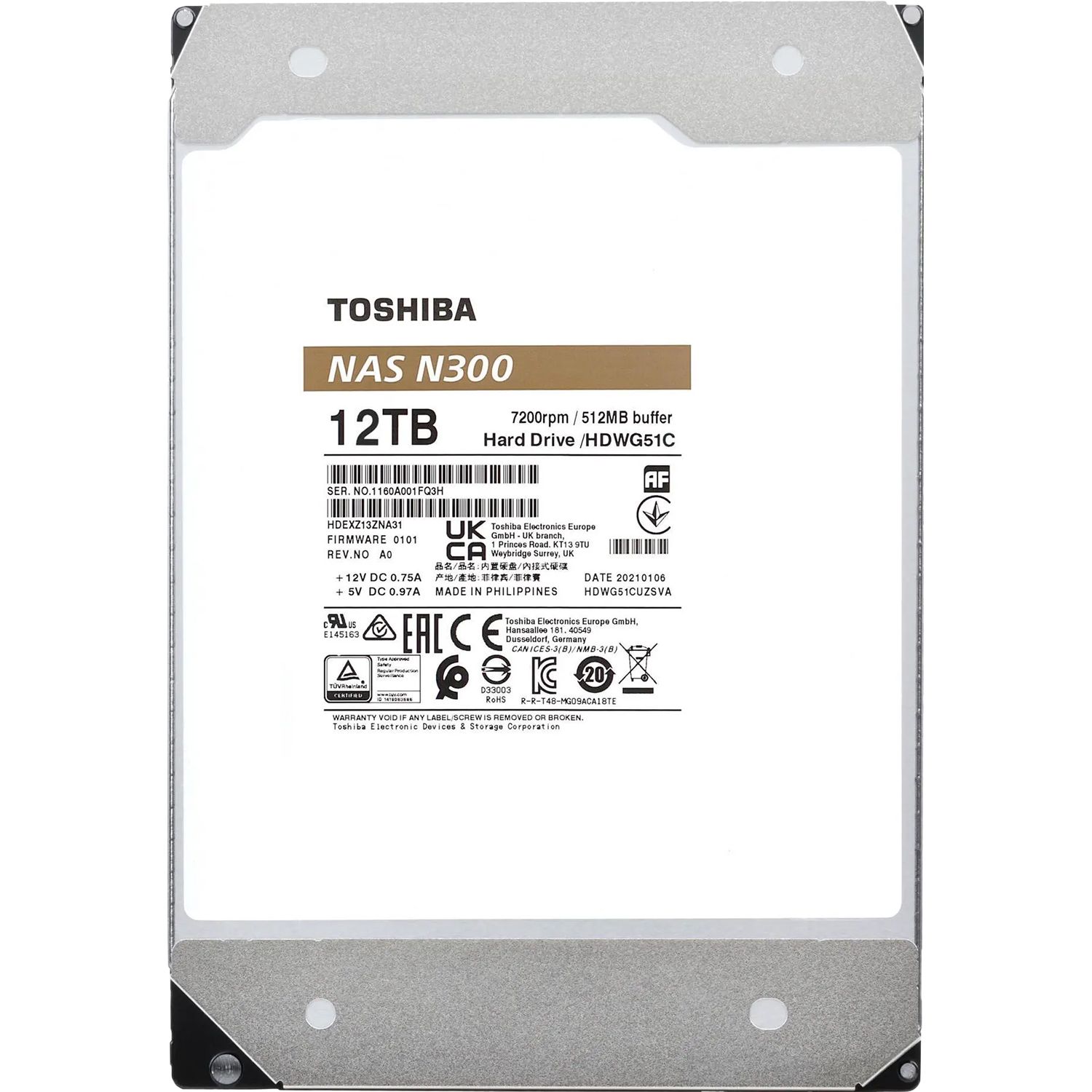 Жесткий диск Toshiba N300 NAS 12Tb (HDWG51CUZSVA)